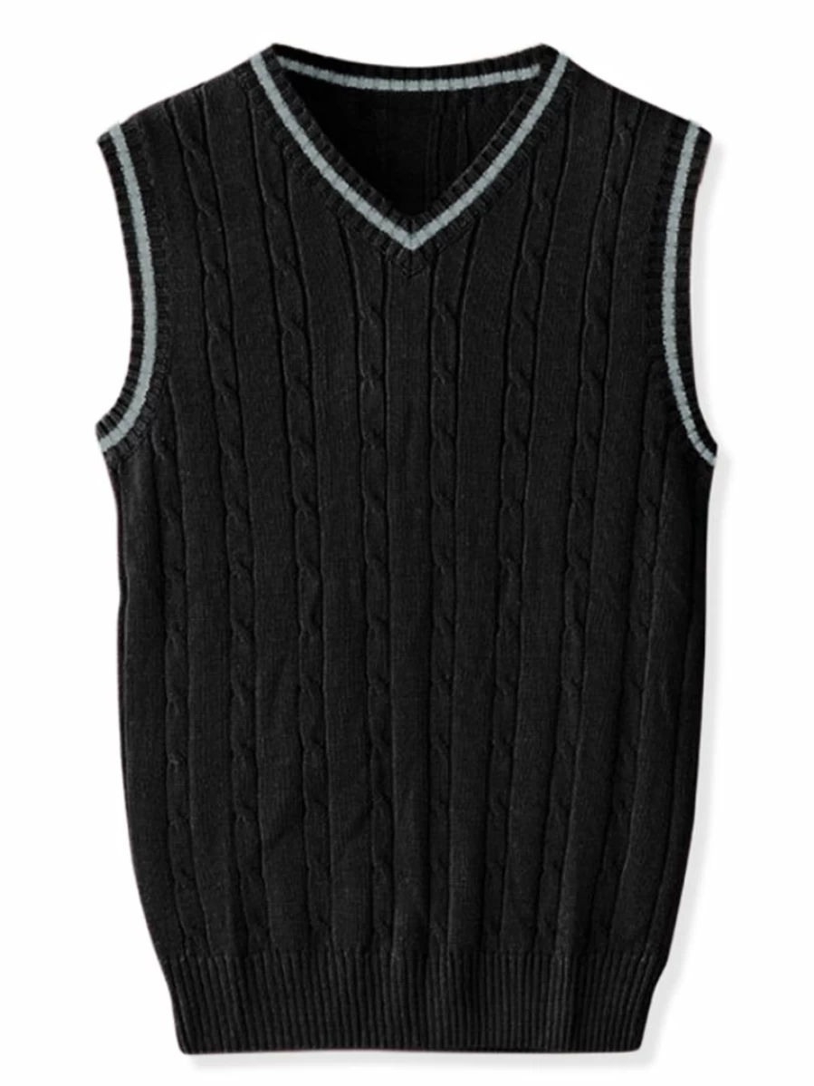 Men's Classic V-Neck Knitted Sweater Vest - Breathable Sleeveless Pullover for Casual Wear