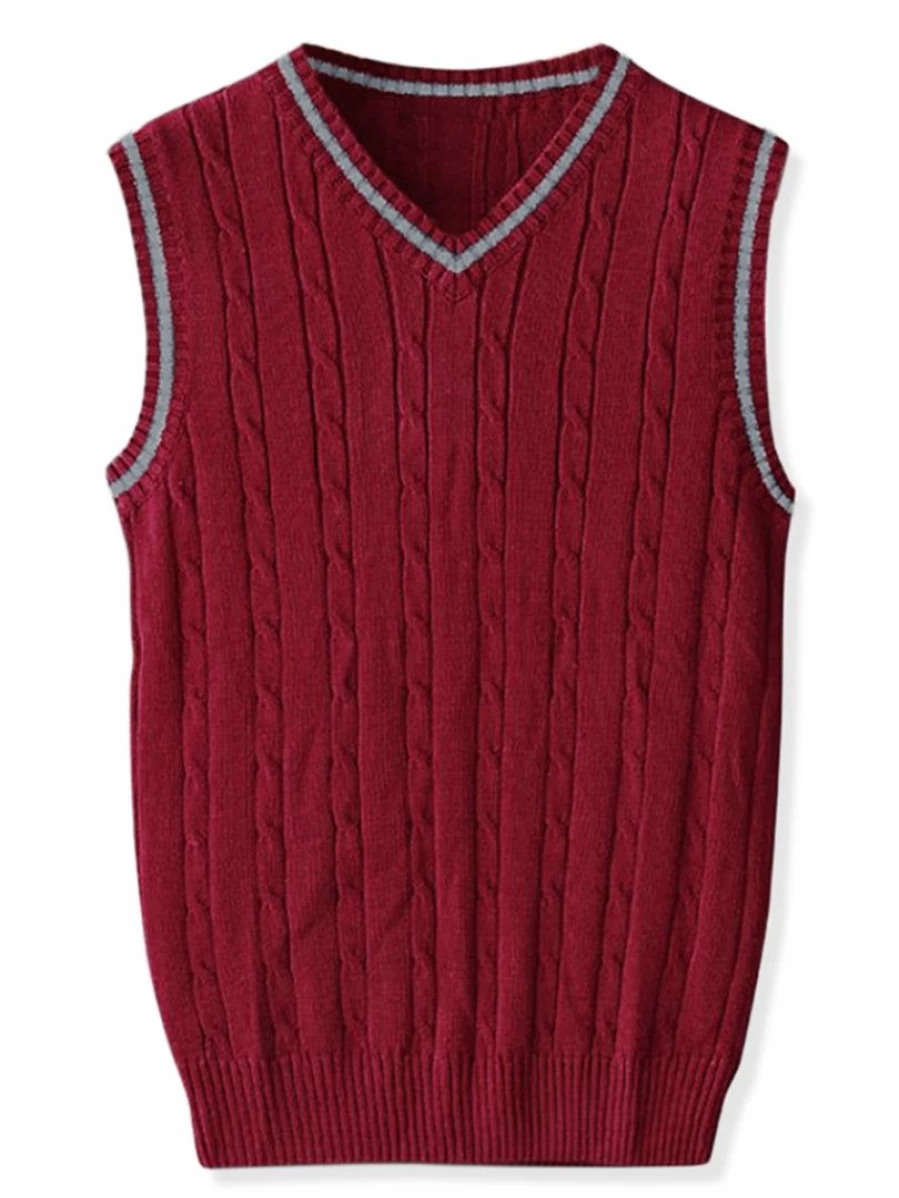 Men's Classic V-Neck Knitted Sweater Vest - Breathable Sleeveless Pullover for Casual Wear