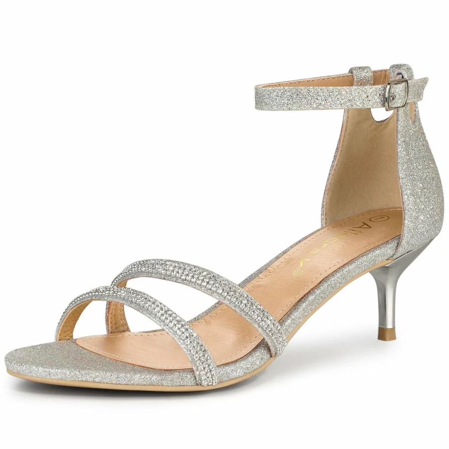Sparkly Women's Kitten Heel Sandals Stiletto Dress Shoes with Glitter for Parties & Evening Wear