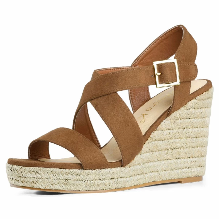 Women's Platform Wedge Sandals with Slingback Strap - Espadrille Summer Shoes