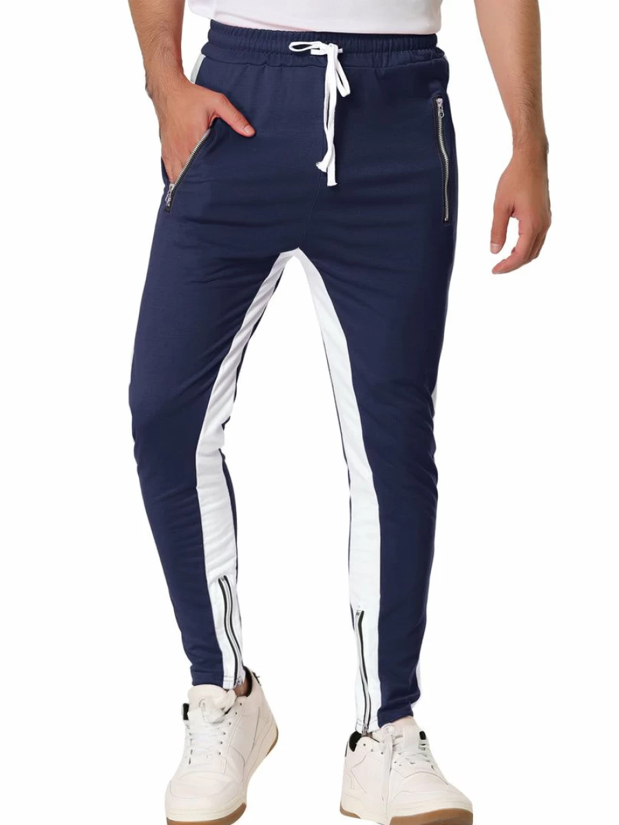 Men's Hip Hop Slim Fit Color Block Track Pants with Zipper Ankle - Athletic Jogger Sweatpants