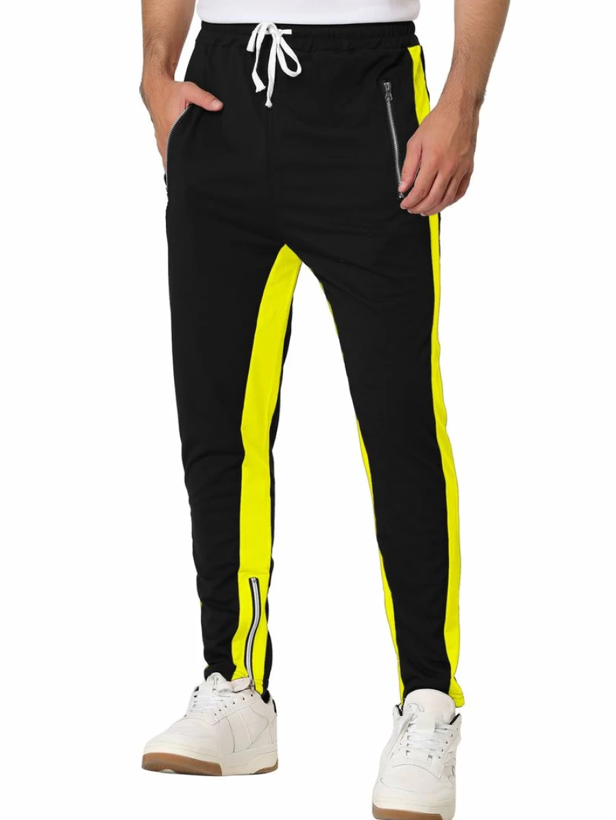 Men's Hip Hop Slim Fit Color Block Track Pants with Zipper Ankle - Athletic Jogger Sweatpants