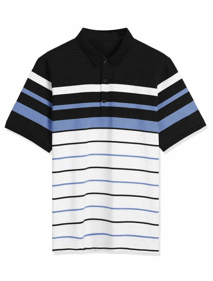 Men's Casual Striped Polo Shirt Short Sleeve Color Block Golf Tee Breathable Comfort Fit