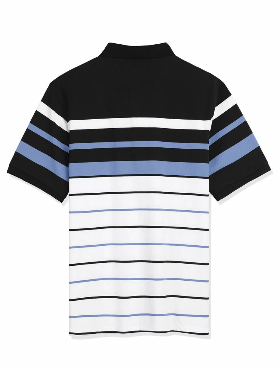 Men's Casual Striped Polo Shirt Short Sleeve Color Block Golf Tee Breathable Comfort Fit