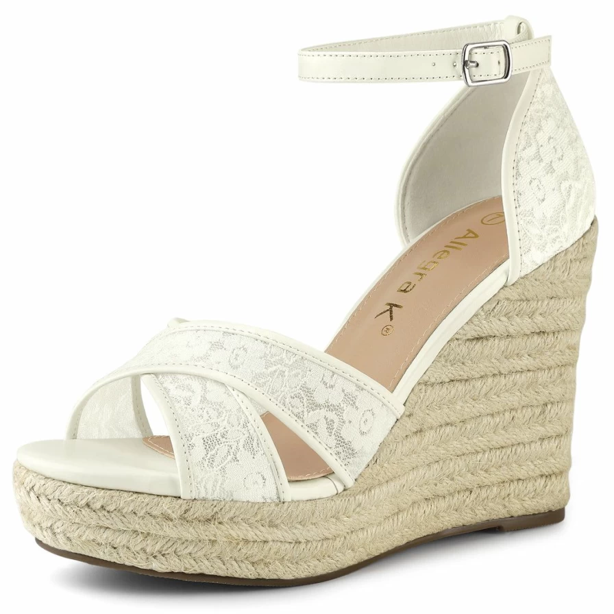 Women's Ankle Strap Espadrille Wedge Sandals with Heel - Comfortable Summer Casual Shoes