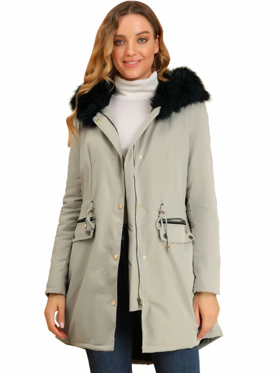 Women's Winter Hooded Parka Jacket with Faux Fur Trim - Warm Down Alternative Coat for Cold Weather