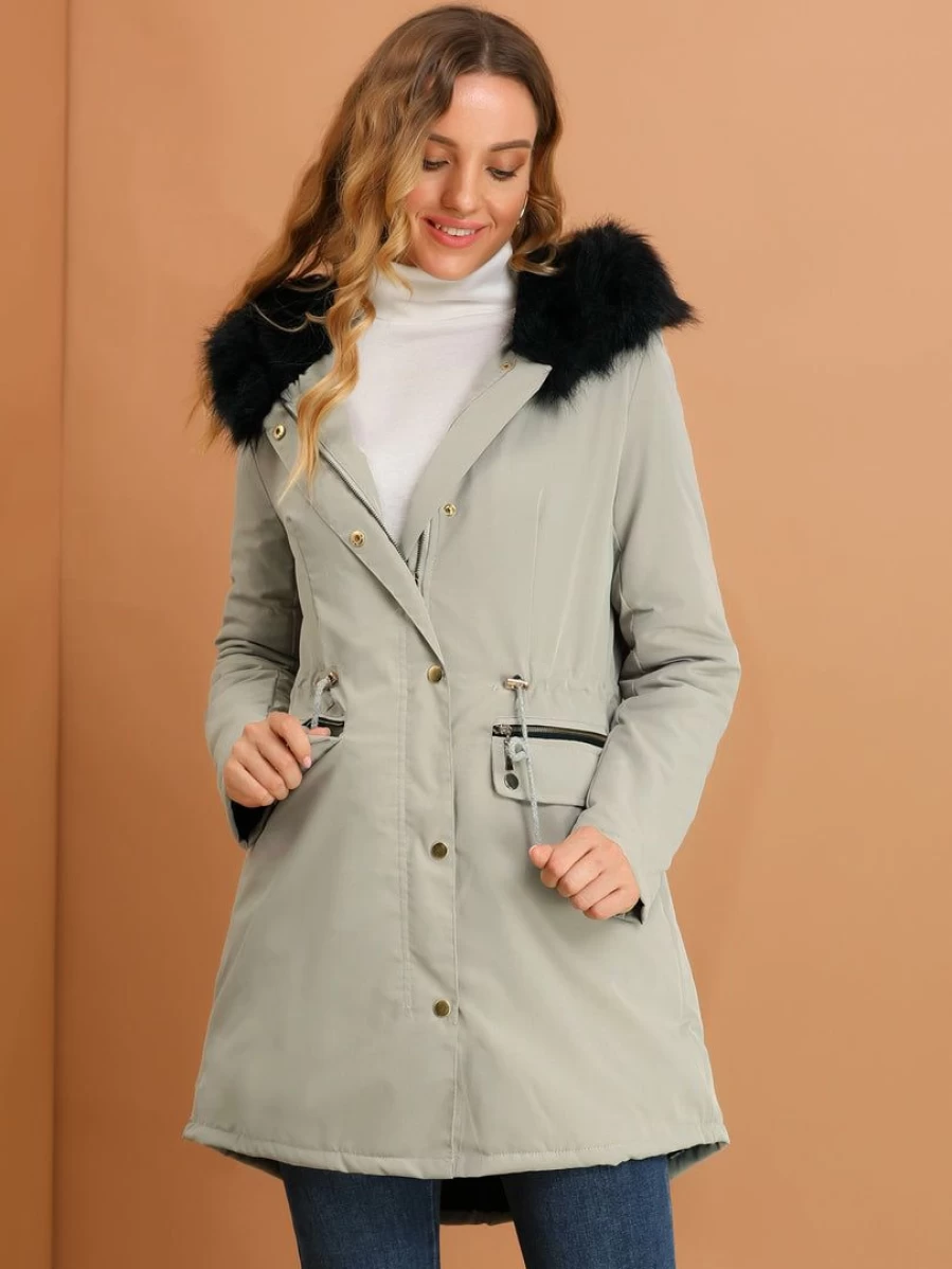 Women's Winter Hooded Parka Jacket with Faux Fur Trim - Warm Down Alternative Coat for Cold Weather