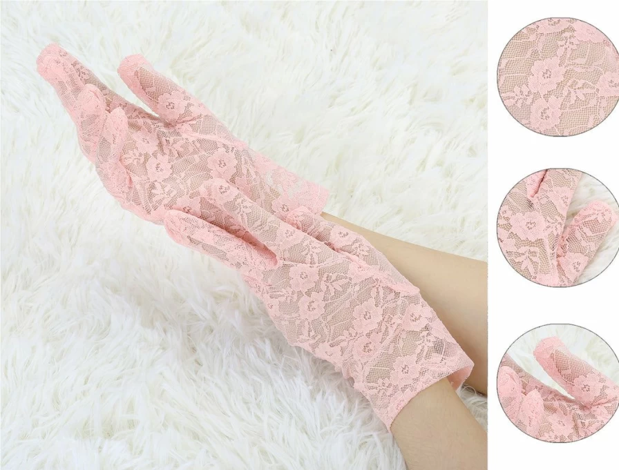 Elegant Floral Lace Wrist-Length Gloves for Women – Fashionable Fingerless Gloves Pair