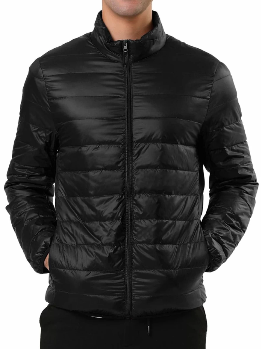 Men's Winter Stand Collar Padded Down Jacket with Zip Up Long Sleeves