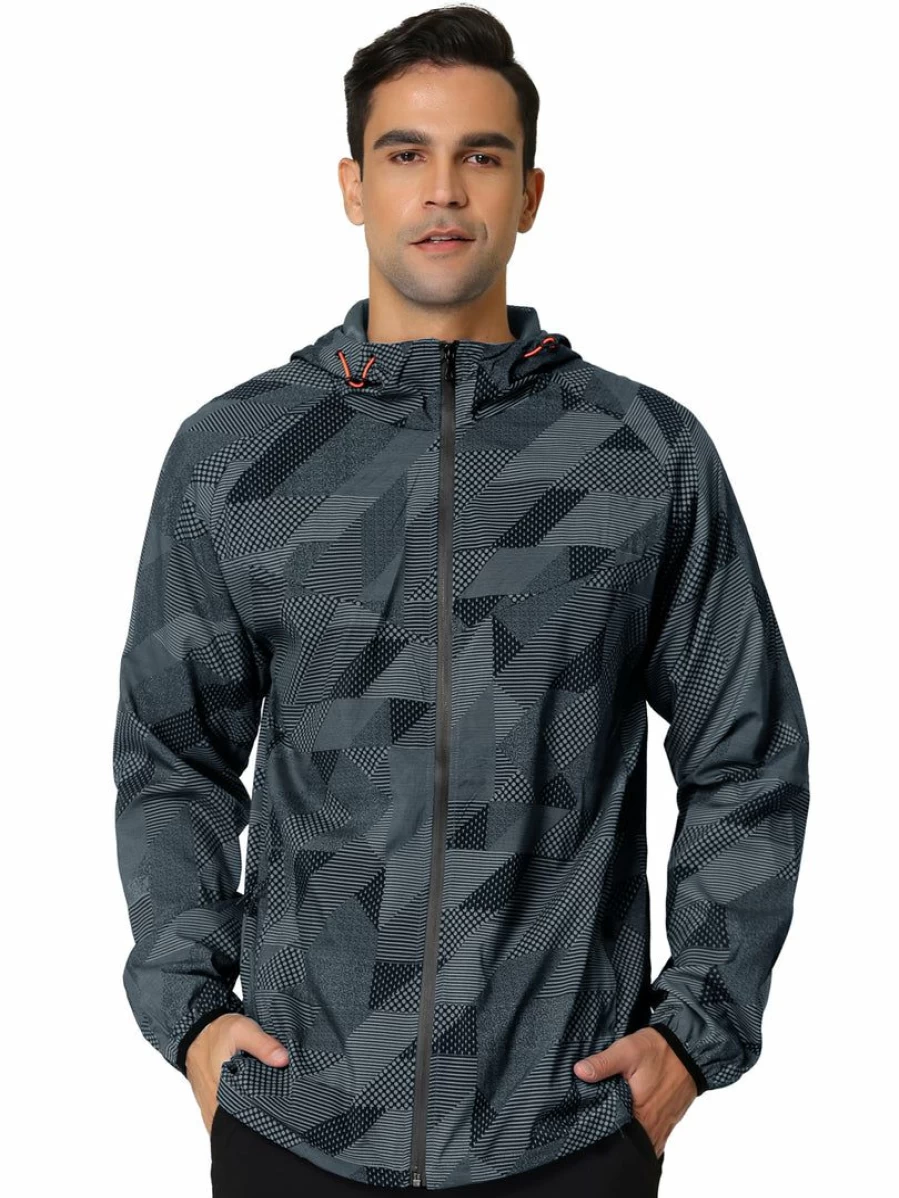 Men's Lightweight Windbreaker Hooded Jacket with Mesh Lining, Drawstring & Zip-Up Design
