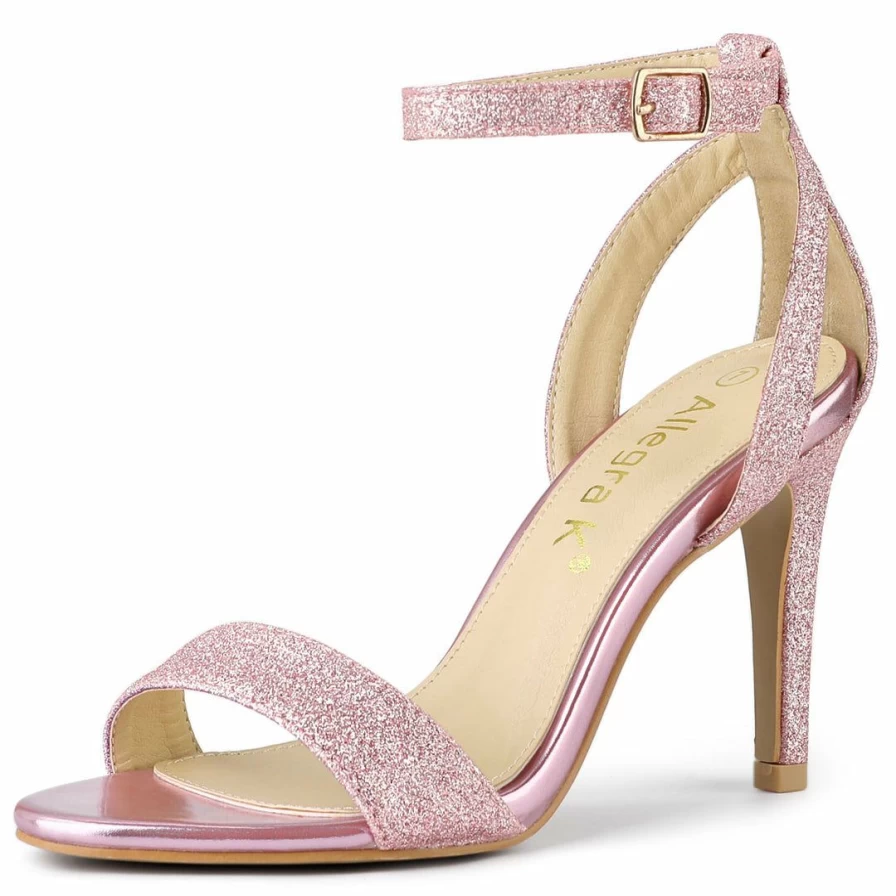 Sparkly Women's Ankle Strap Stiletto Heel Sandals for Evening & Party Wear