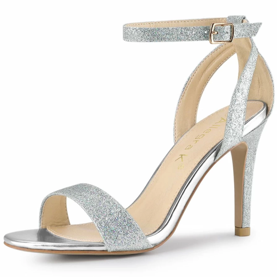 Sparkly Women's Ankle Strap Stiletto Heel Sandals for Evening & Party Wear