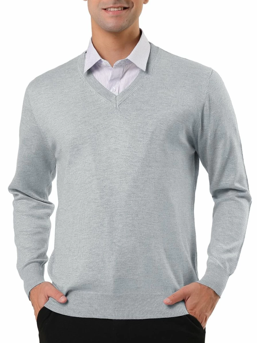 Men's Classic Solid Color V-Neck Long Sleeve Knit Sweater