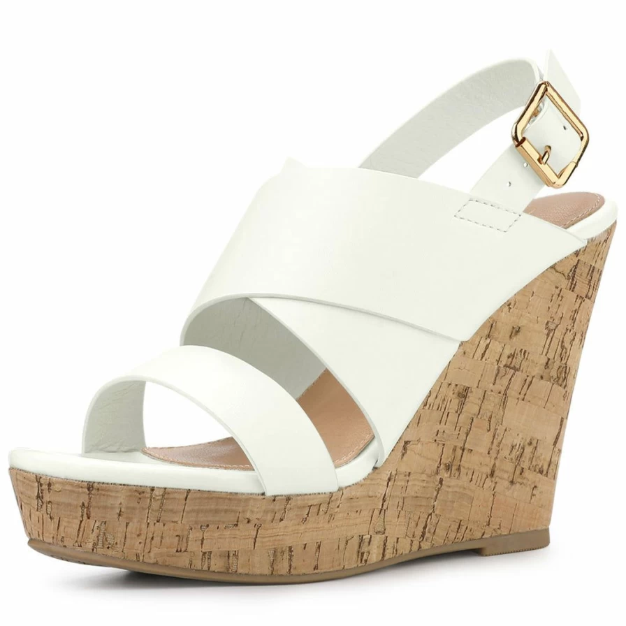Women's Strappy Platform Wedge Sandals with Wooden Decor - Fashion Summer Shoes