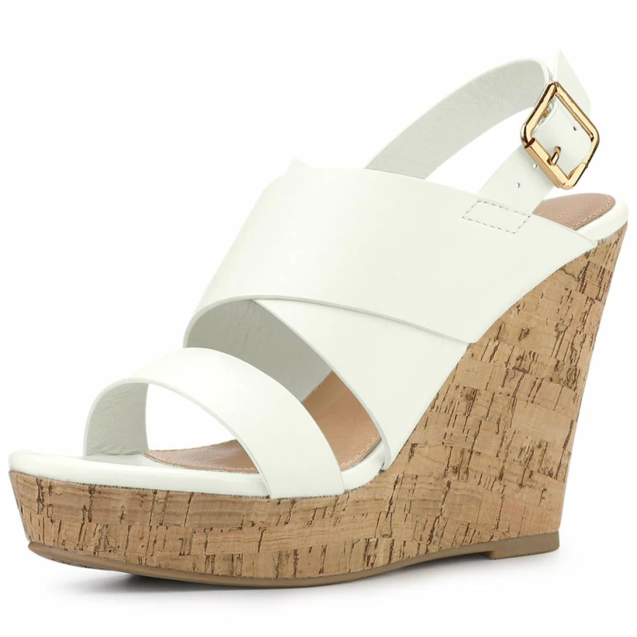 Women's Strappy Platform Wedge Sandals with Wooden Decor - Fashion Summer Shoes