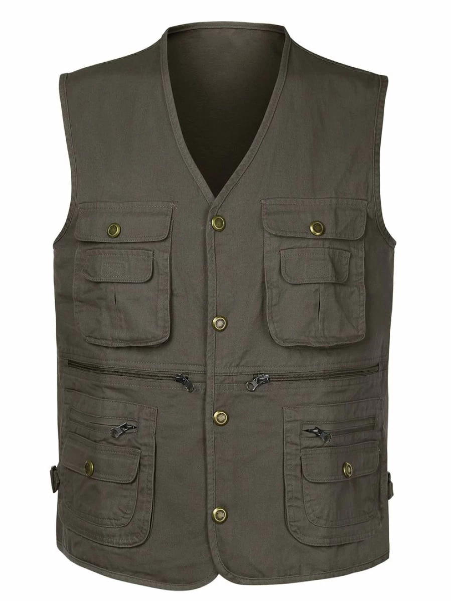 Men's Outdoor Safari Vest Sleeveless Multi-Pocket Cargo Gilet Waistcoat for Hiking Travel