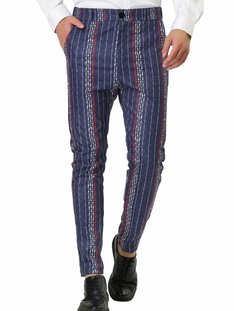 Men's Slim Fit Striped Dress Pants Business Trousers Contrast Color Formal Wear