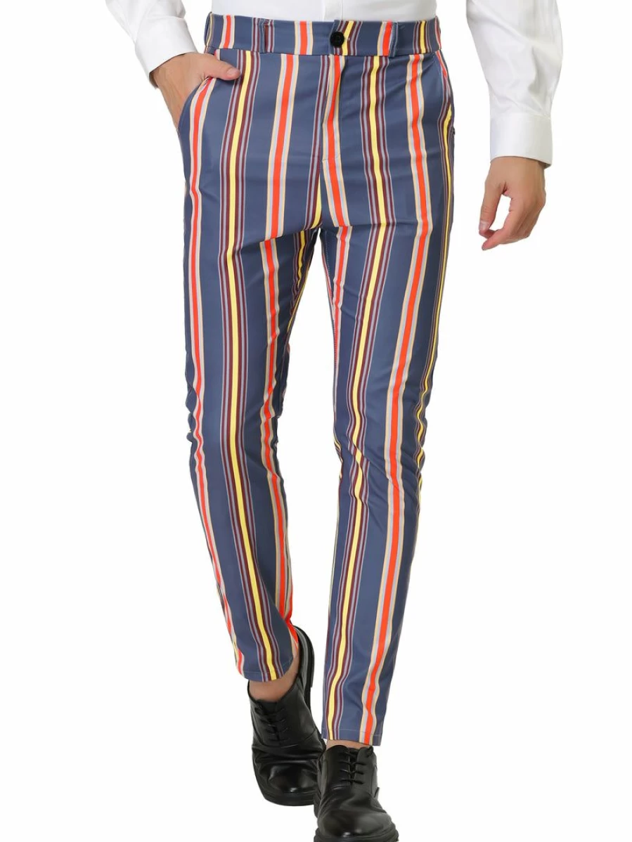 Men's Slim Fit Striped Dress Pants Business Trousers Contrast Color Formal Wear
