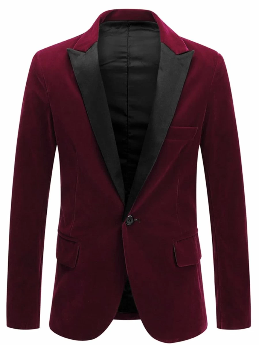 Men's Velvet Blazer Single Button Formal Tuxedo Jacket for Party Prom Dinner & Special Occasions