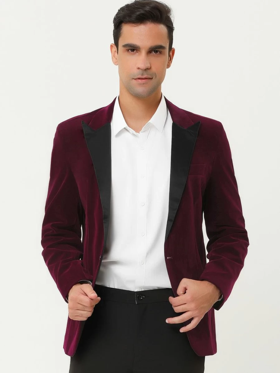 Men's Velvet Blazer Single Button Formal Tuxedo Jacket for Party Prom Dinner & Special Occasions