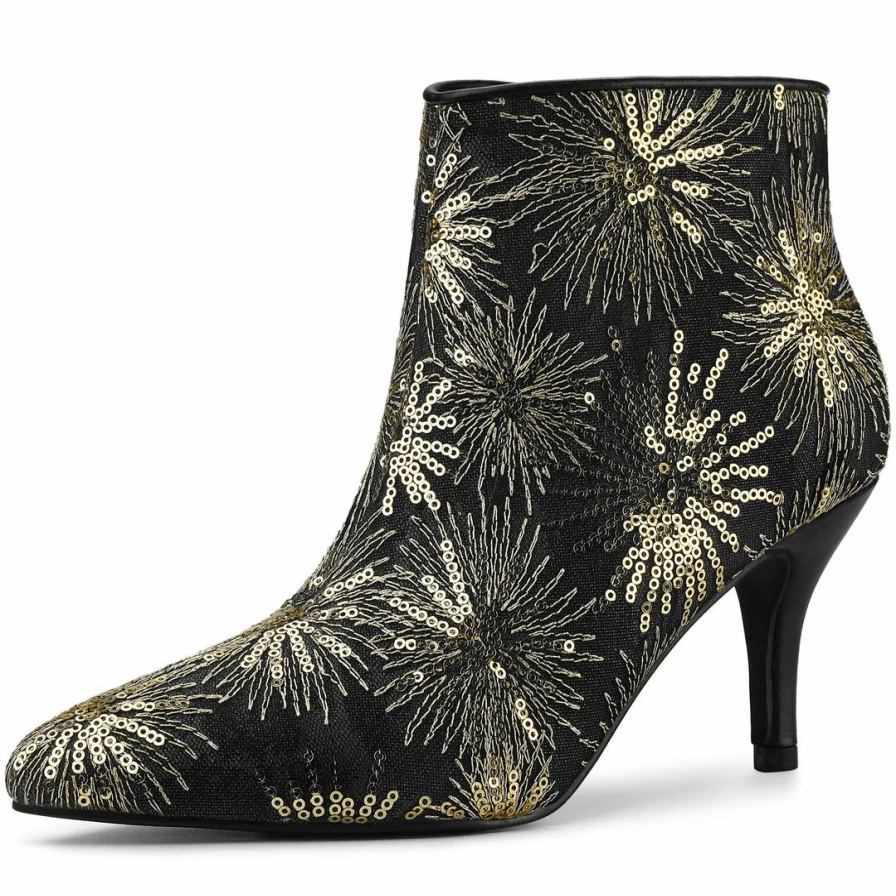 Women's Sparkly Glitter Stiletto Heel Ankle Boots for Party Night Out Sequin Lace-Up Dress Shoes