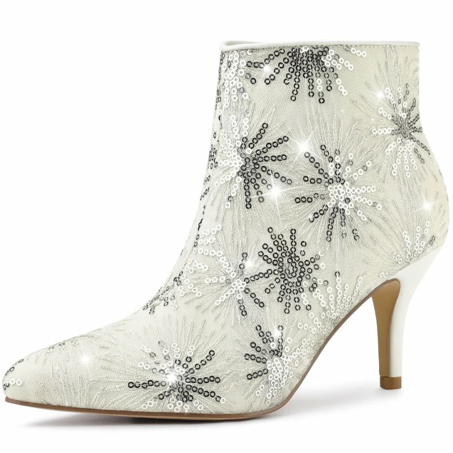 Women's Sparkly Glitter Stiletto Heel Ankle Boots for Party Night Out Sequin Lace-Up Dress Shoes