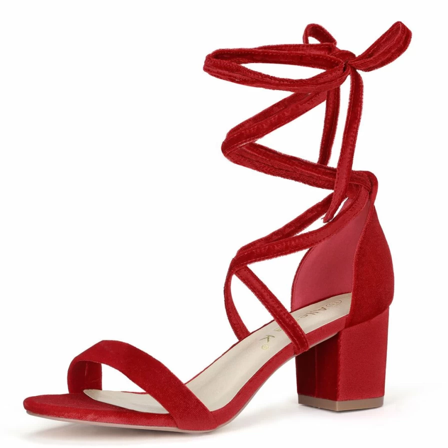 Women's Chunky Heel Lace-Up Sandals - Mid Height Summer Dress Shoes