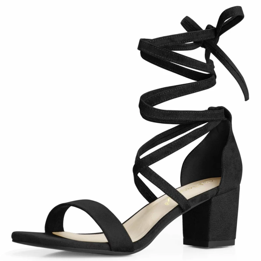 Women's Chunky Heel Lace-Up Sandals - Mid Height Summer Dress Shoes