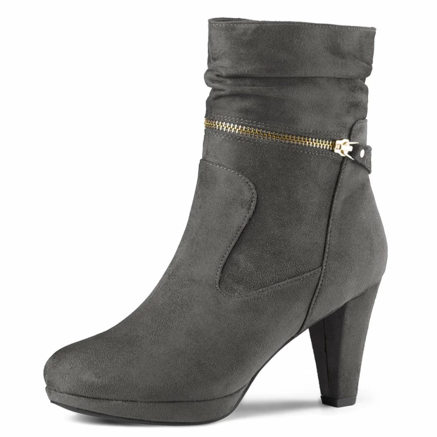 Women's Ankle Zip Platform High Heel Mid Calf Boots Stylish Fashion Footwear