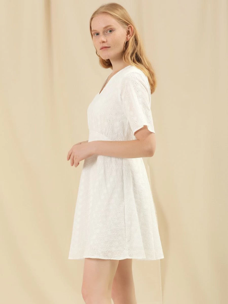 Allegra K Women's Vintage White Peasant Dress with V-Neck and Bell Sleeves, Flowy Mini A-Line Dress