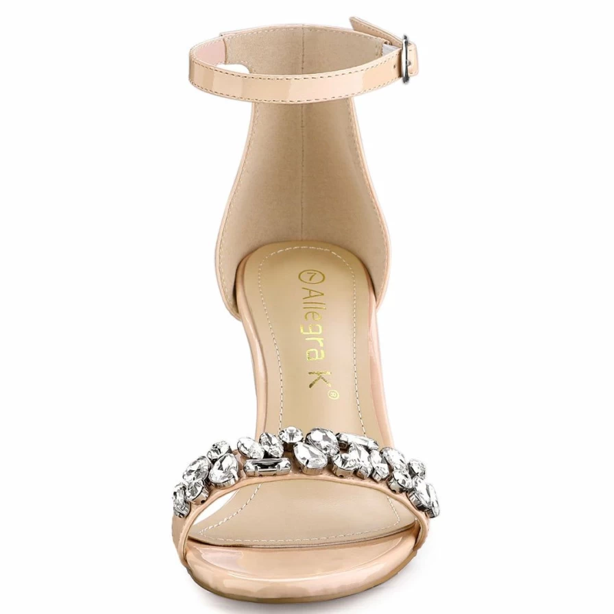 Allegra K Women's Rhinestone Stiletto Heel Sandals with Ankle Strap - Elegant Party Shoes