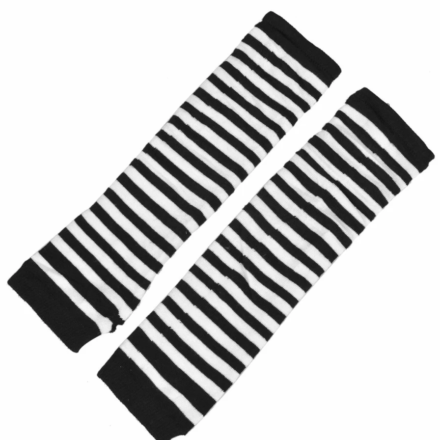 Women's Long Stripe Thumbhole Fingerless Gloves Elbow Length Arm Warmers for Fashion and Warmth