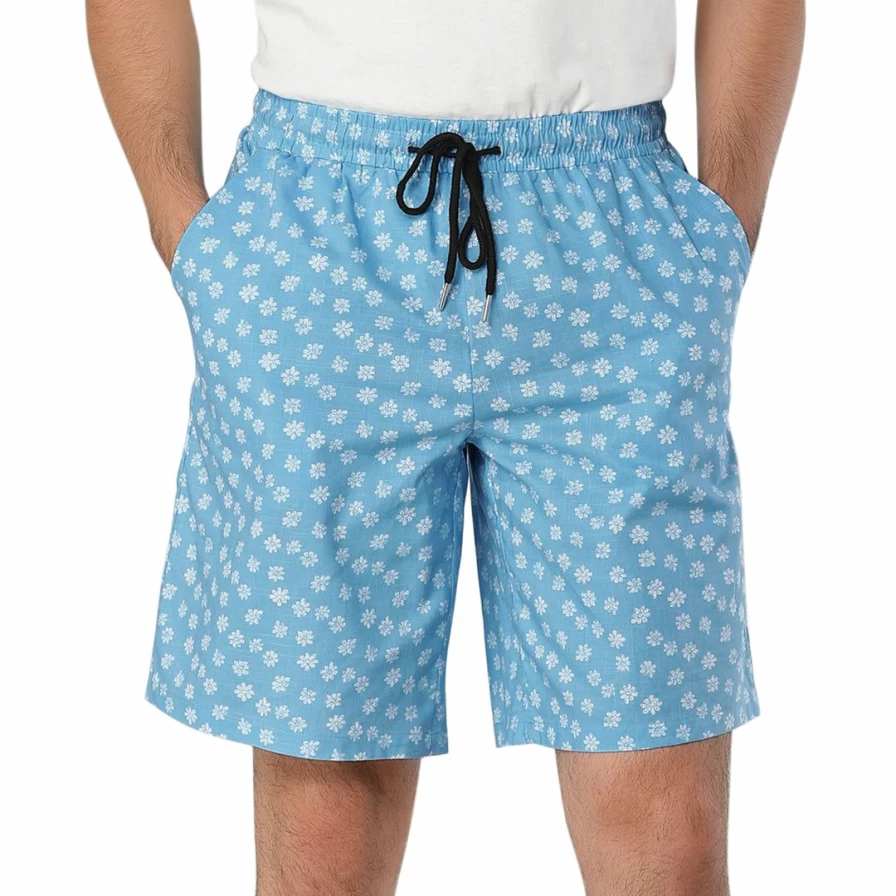 Men's Summer Beach Shorts with Drawstring - Printed Pattern Swim Trunks for Casual Wear