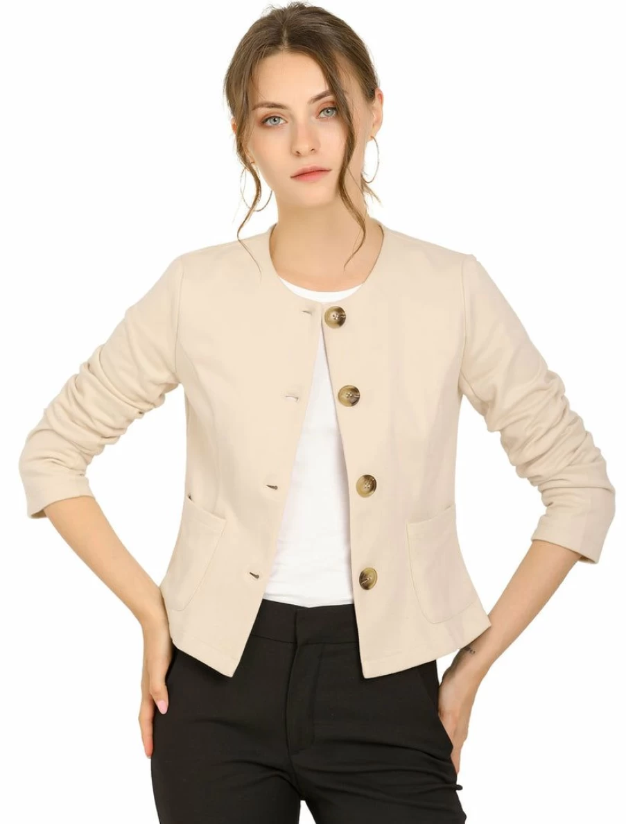 Women's Elegant Casual Blazer Jacket for Office Work Fall Button Front Style