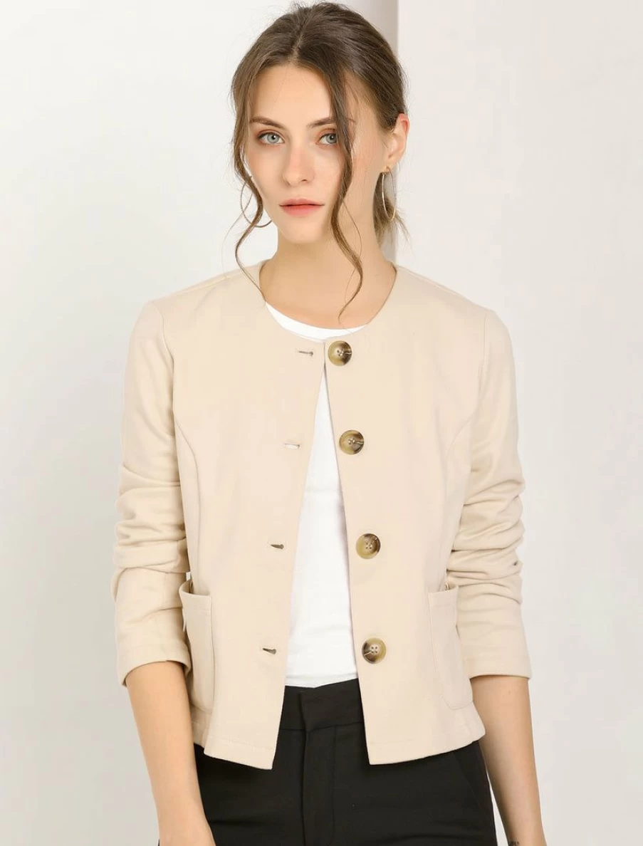 Women's Elegant Casual Blazer Jacket for Office Work Fall Button Front Style