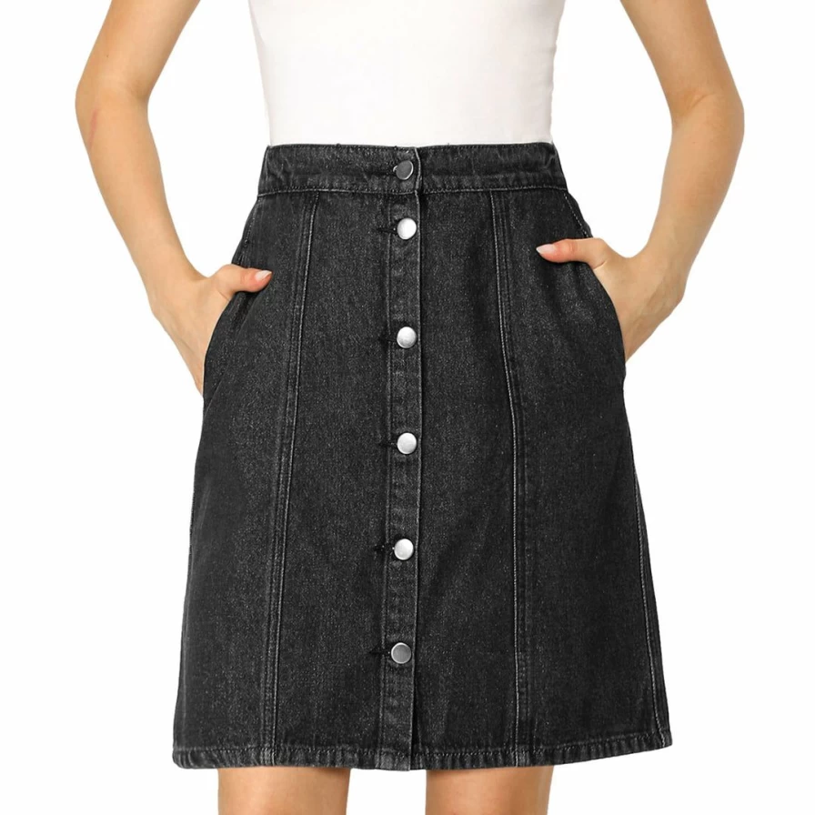 Women's Denim Skirt Short Button Down Stretch Jeans Skirt for Casual Wear