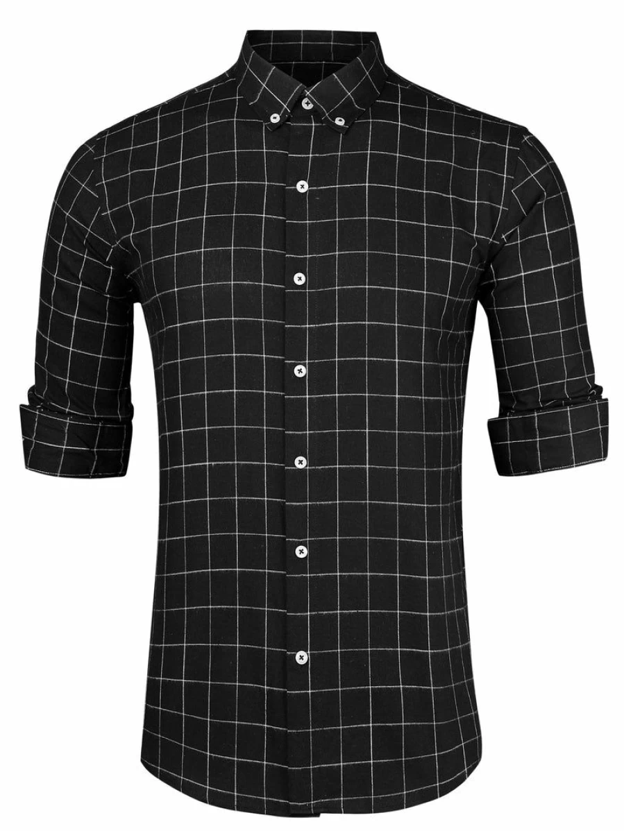 Men's Casual Plaid Flannel Shirt Long Sleeve Brushed Cotton Button Down Checkered Shirt