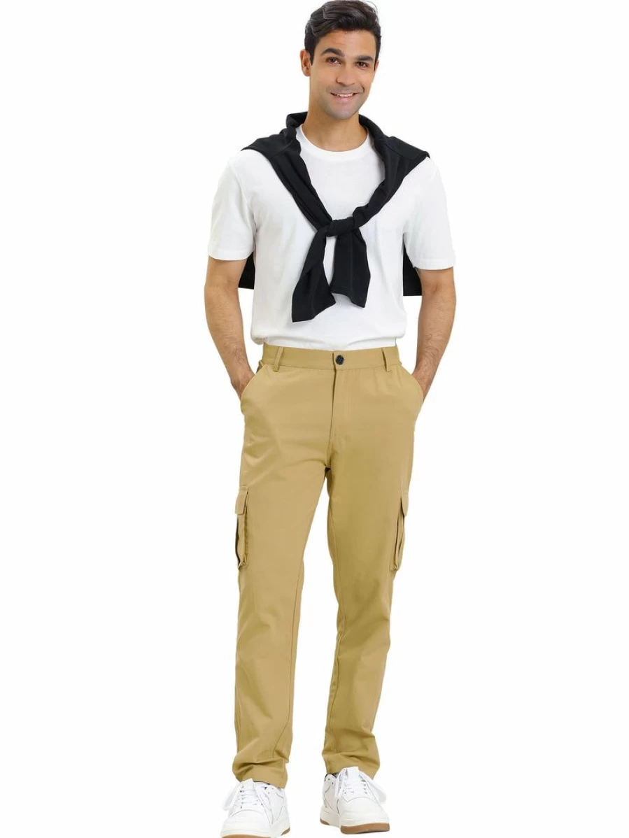 Men's Khaki Casual Cargo Jogger Pants with Pockets - Regular Fit Work Pants