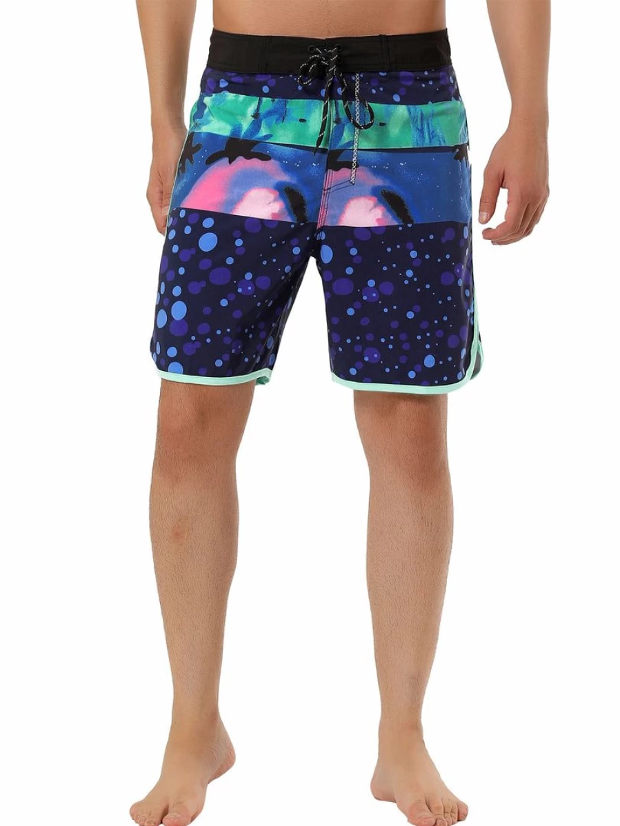 Men's Summer Swim Shorts with Contrast Color and Drawstring Waist for Beach and Board Activities