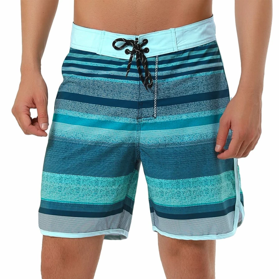 Men's Summer Swim Shorts with Contrast Color and Drawstring Waist for Beach and Board Activities