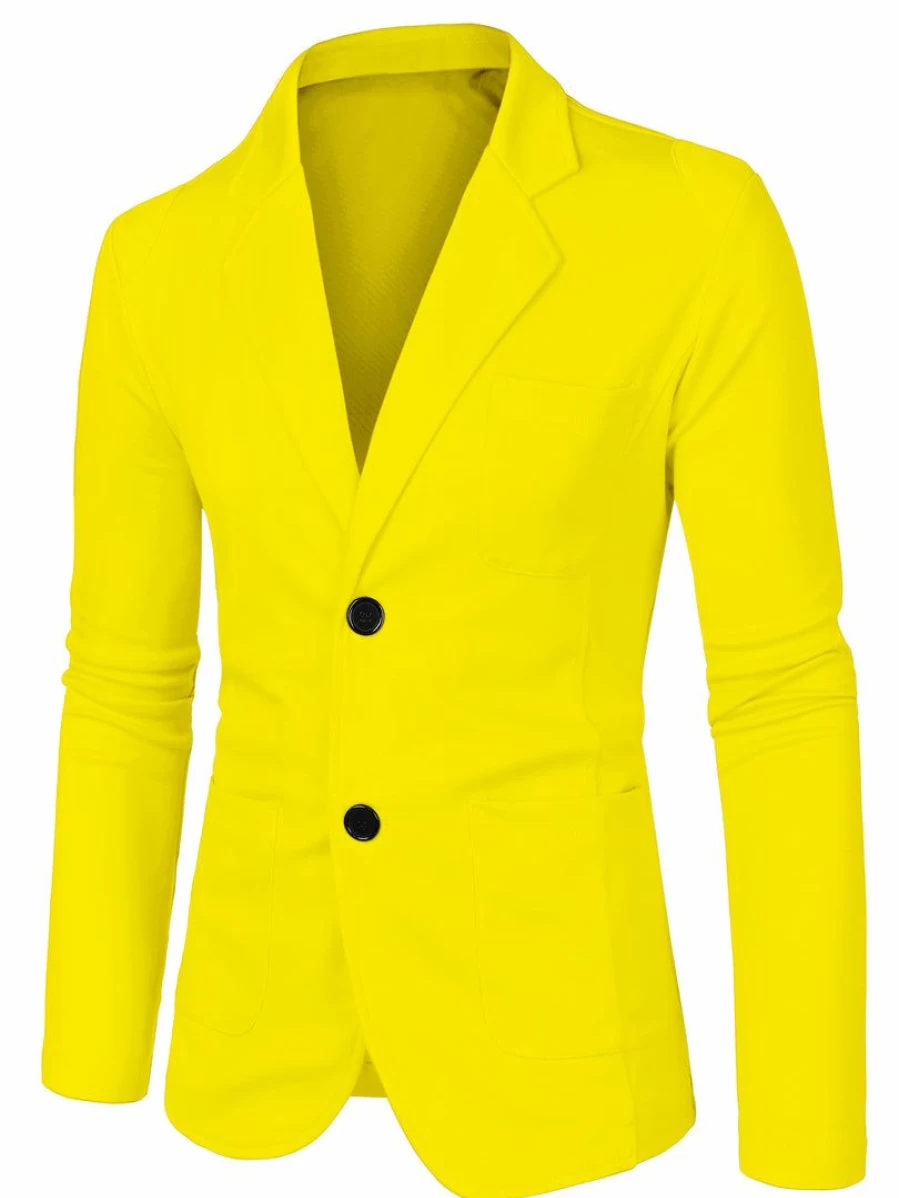 Men's Solid Color Knit Blazer with Notched Lapel and Front Pockets - Long Sleeve Outerwear Coat