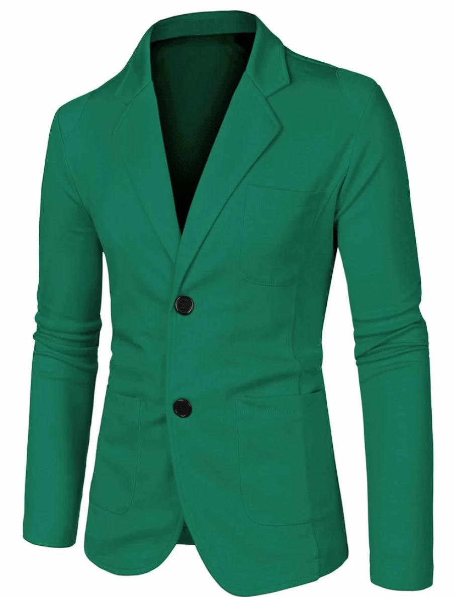 Men's Solid Color Knit Blazer with Notched Lapel and Front Pockets - Long Sleeve Outerwear Coat