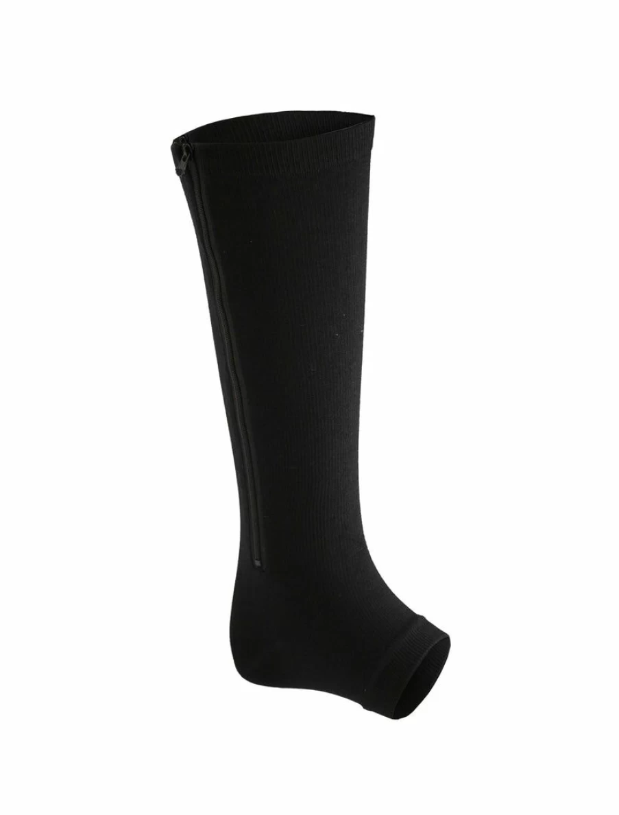 Allegra K Black Unisex Knee High Compression Socks with Ankle Band & Toeless Design - 1 Pack