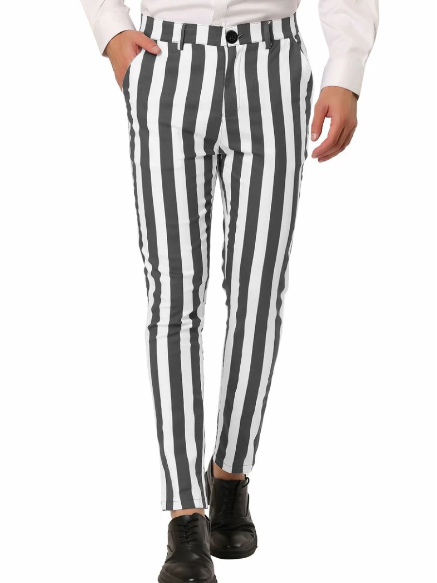 Men's Slim Fit Striped Casual Pants Color Block Dress Trousers Skinny Pencil Design