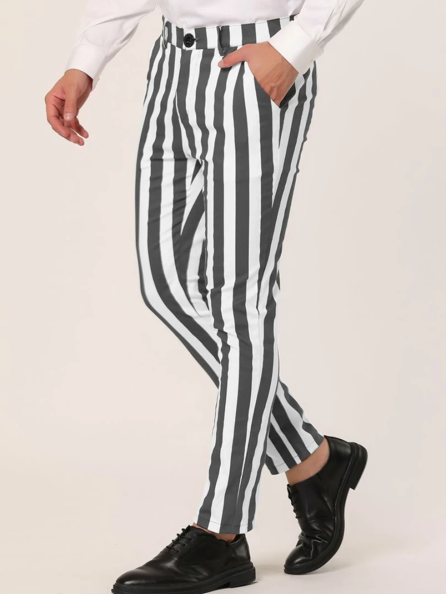 Men's Slim Fit Striped Casual Pants Color Block Dress Trousers Skinny Pencil Design
