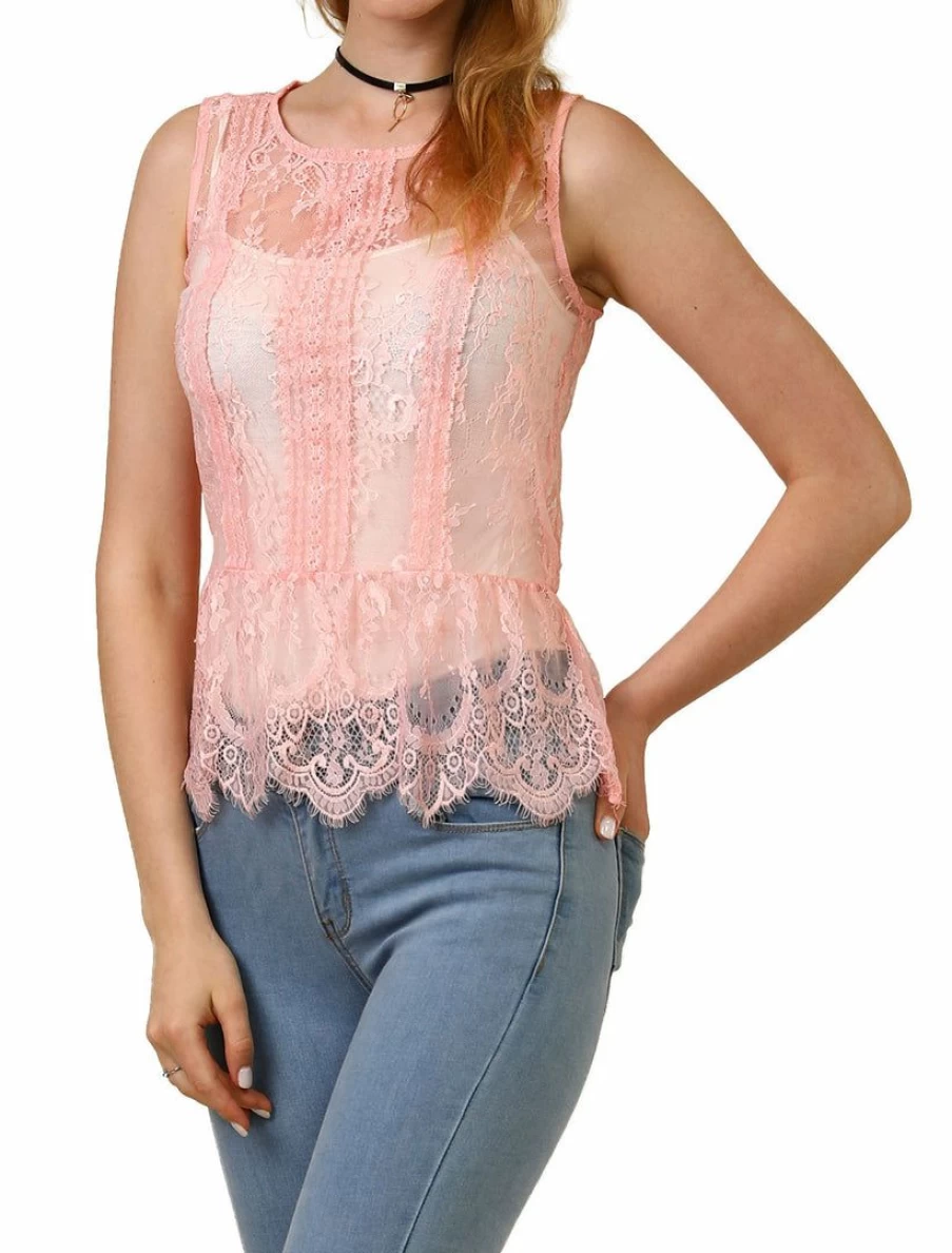 "Elegant Lace Overlay Peplum Top with Keyhole Back Detail and Button Closure"