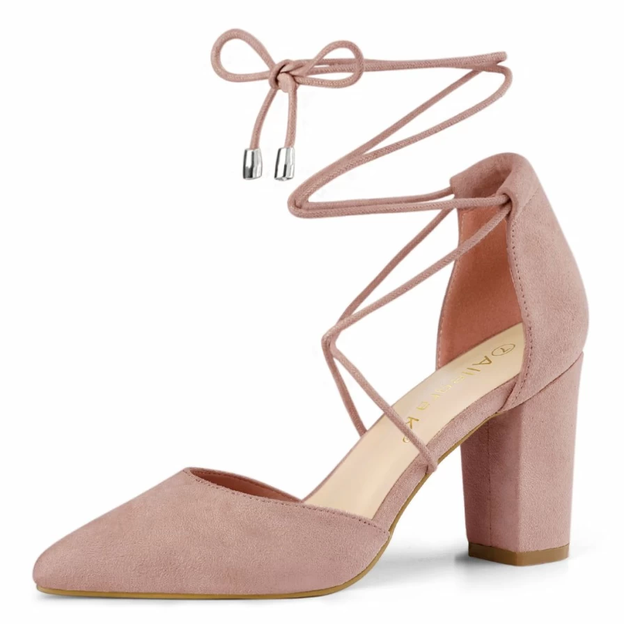 Women's Chunky Heel Pointed Toe Lace-Up Pumps - Elegant High Heel Dress Shoes for Women