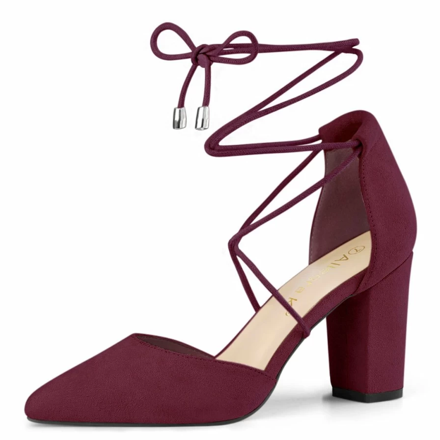 Women's Chunky Heel Pointed Toe Lace-Up Pumps - Elegant High Heel Dress Shoes for Women