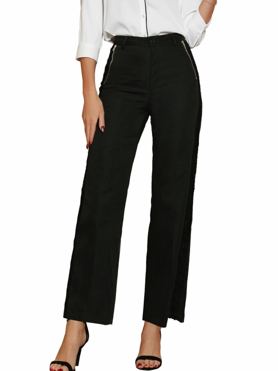 Allegra K Women's High Waist Wide Leg Work Trousers Long Black Dress Pants for Office