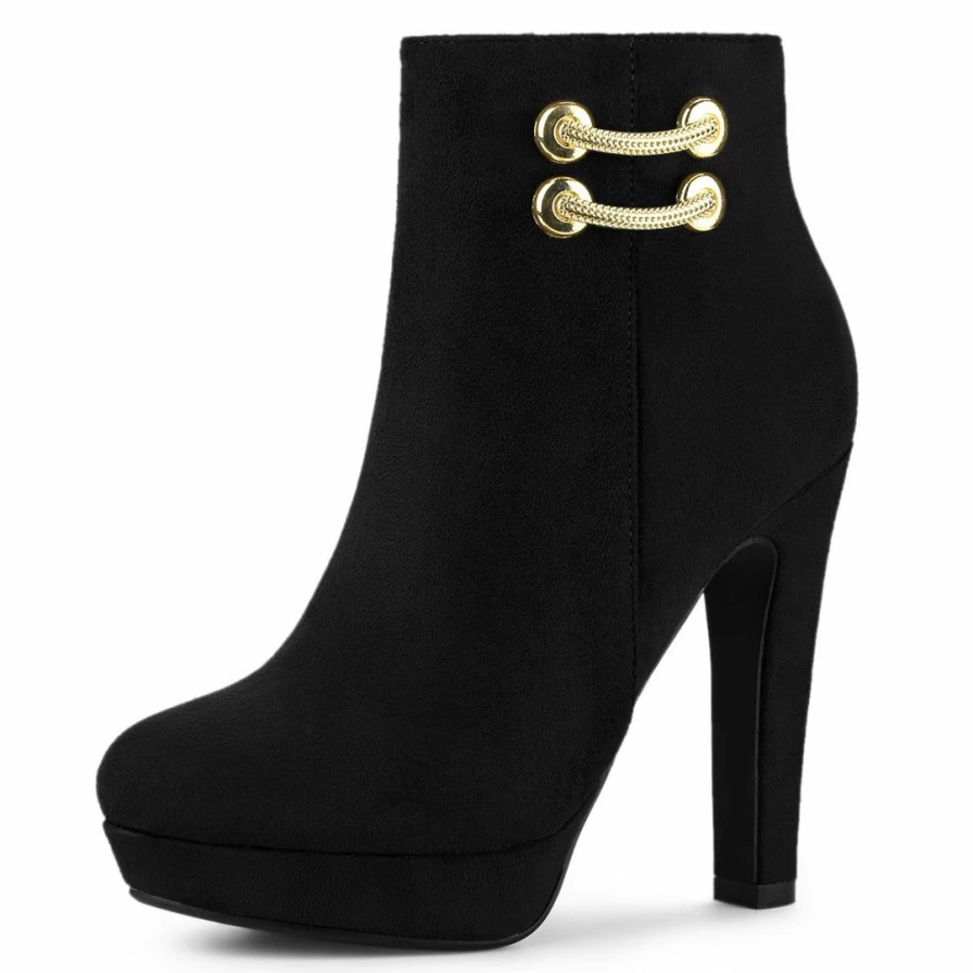 Women's Chunky Heel Ankle Boots Round Toe Platform Booties Fashion High Heels Shoes